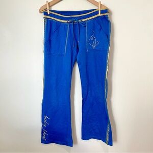 Y2K Vintage Baby Phat Flare Leg Low Rise Sweatpants Blue and Gold Size Small